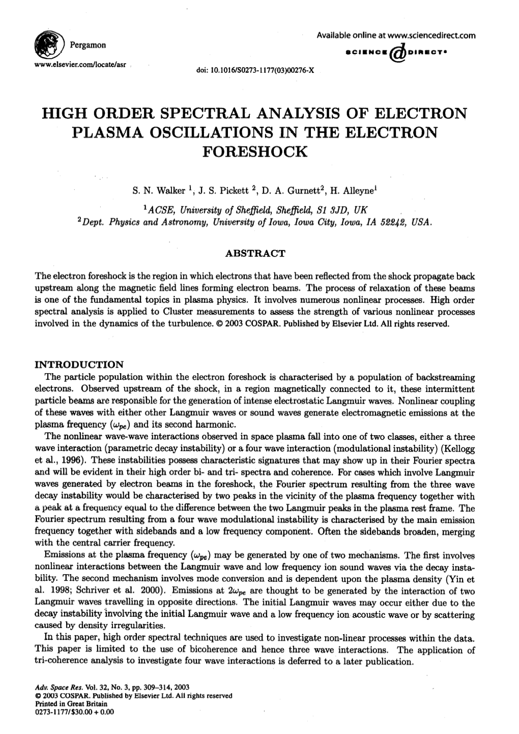 High Order Spectral Analysis of Electron Plasma Oscillations in the Electron Foreshock