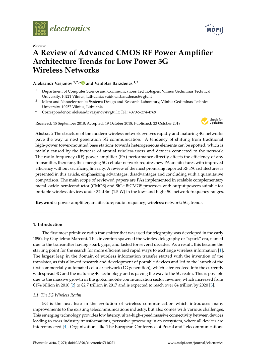 A Review of Advanced CMOS RF Power Amplifier Architecture Trends