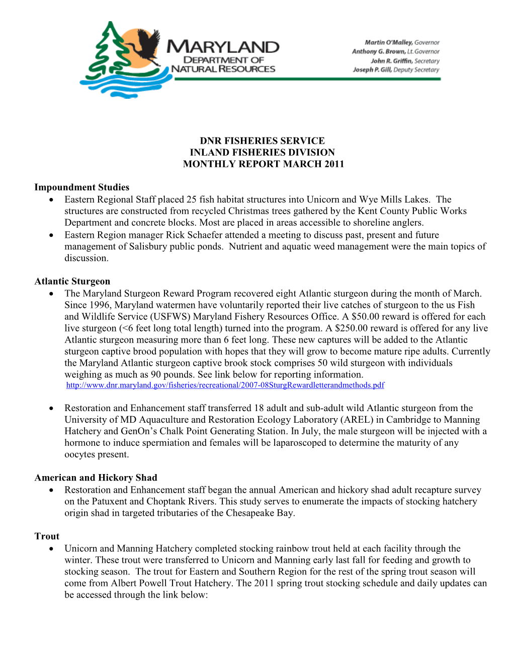 DNR Inland Fisheries March Report.Pdf