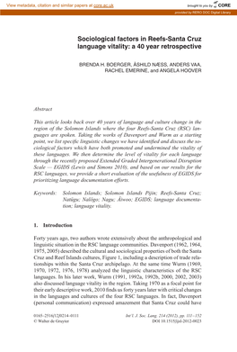 Sociological Factors in Reefs-Santa Cruz Language Vitality: a 40 Year Retrospective