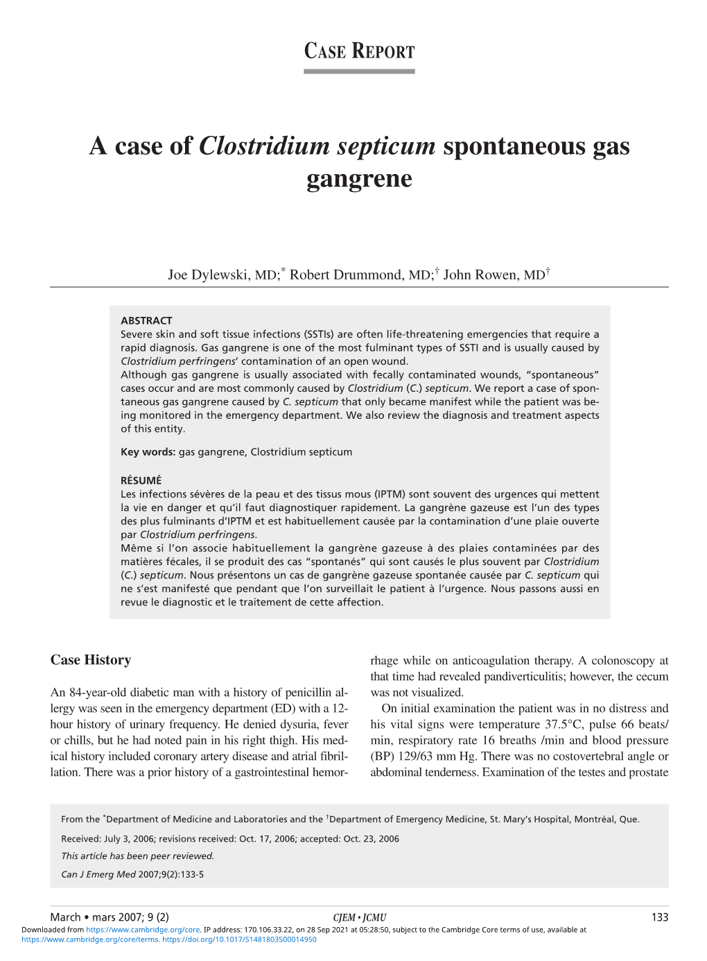 A Case of Clostridium Septicum Spontaneous Gas Gangrene