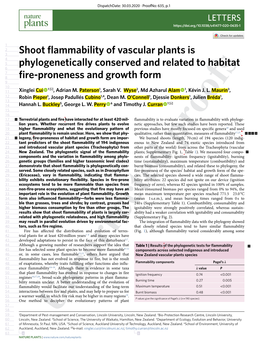 Shoot Flammability of Vascular Plants Is Phylogenetically Conserved And