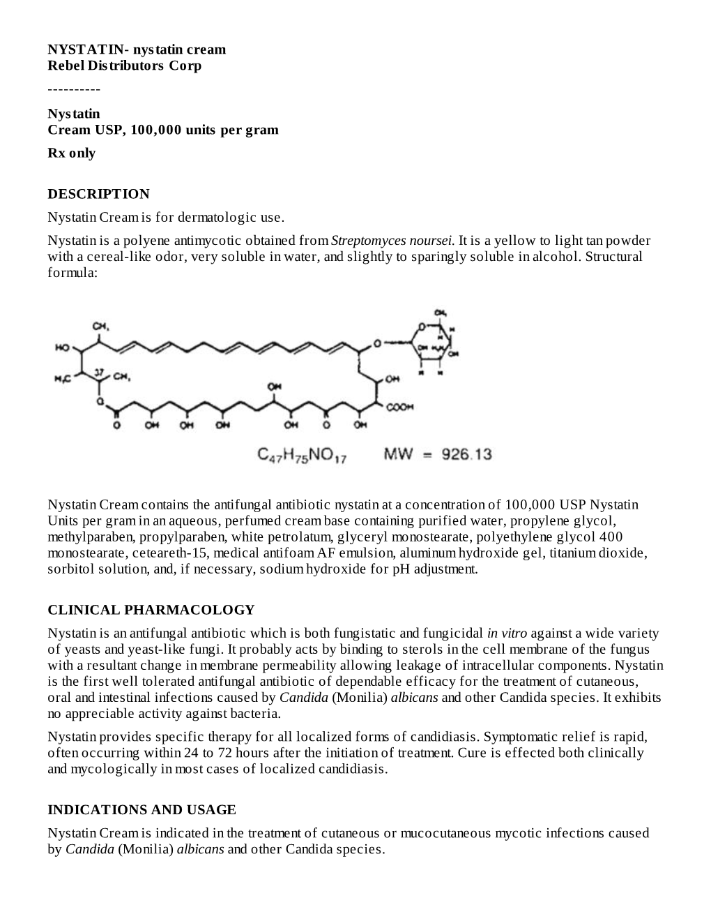 Nystatin Cream USP, 100,000 Units Per Gram Rx Only