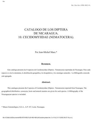 Catalogo De Los Diptera De Nicaragua. 10. Cecidomyiidae (Nematocera)