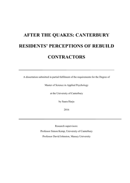 Canterbury Residents' Perceptions of Rebuild Contractors”