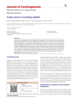 Journal of Carcinogenesis Lung Cancer Screening Update