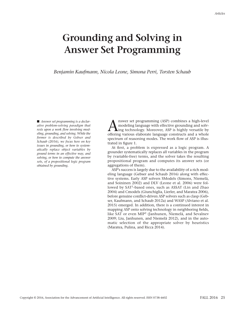 Grounding and Solving in Answer Set Programming