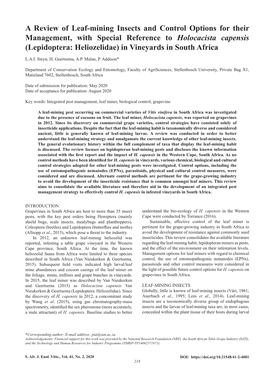 A Review of Leaf-Mining Insects and Control Options for Their Management, with Special Reference to Holocacista Capensis