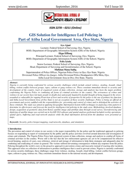 GIS Solution for Intelligence Led Policing in Part of Atiba Local Government Area, Oyo State, Nigeria
