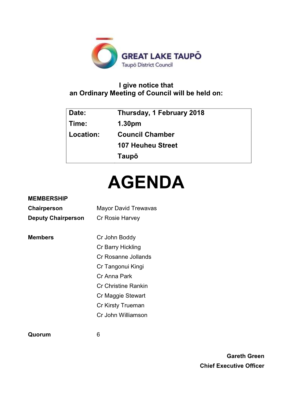 Agenda of Ordinary Council Meeting