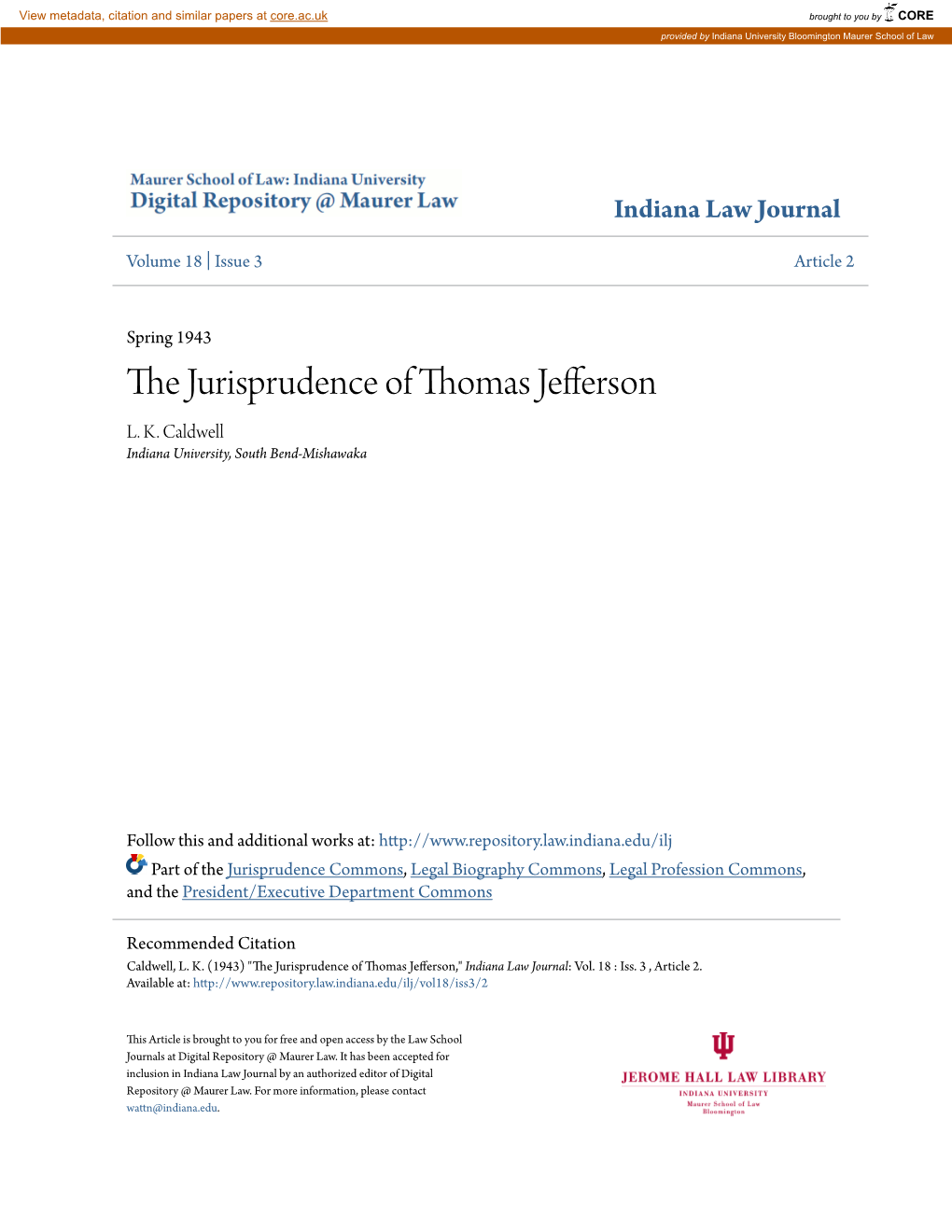 The Jurisprudence of Thomas Jefferson