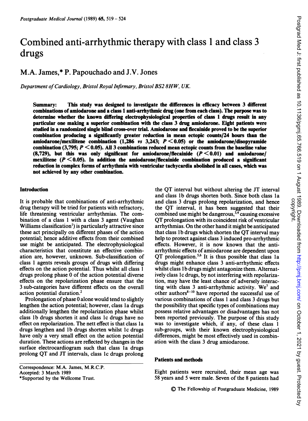 Combined Anti-Arrhythmic Therapywith Class 1 and Class 3 Drugs