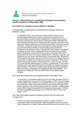 Georgia – Researched and Compiled by the Refugee Documentation Centre of Ireland on 19 November 2009