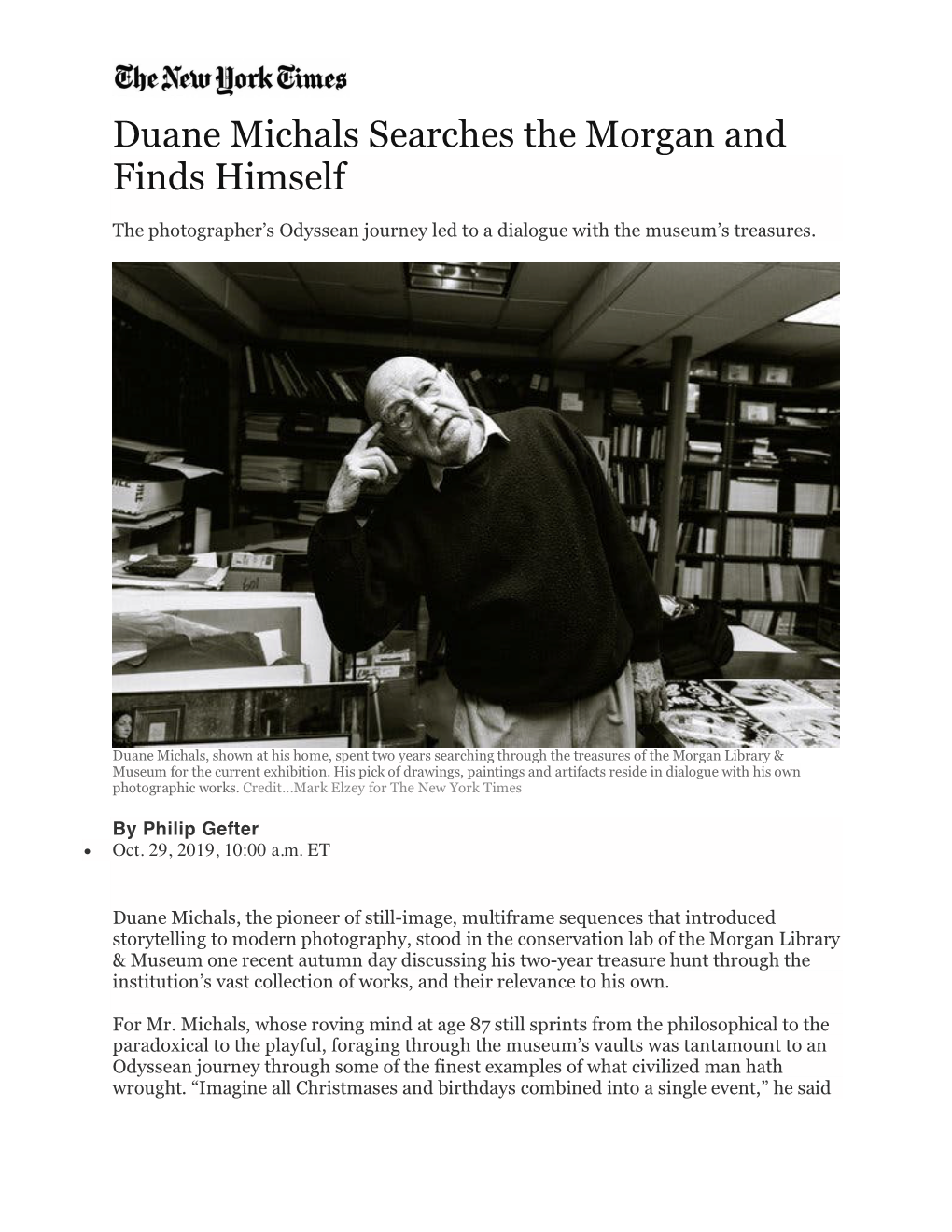 New York Times: Duane Michals Searches The