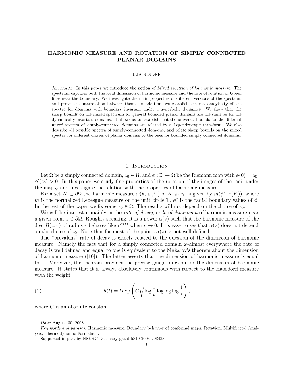 Harmonic Measure and Rotation of Simply Connected Planar Domains