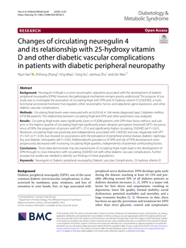 Changes of Circulating Neuregulin 4 and Its Relationship with 25-Hydroxy