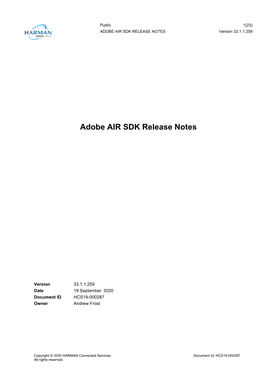 ADOBE AIR SDK RELEASE NOTES Version 33.1.1.259