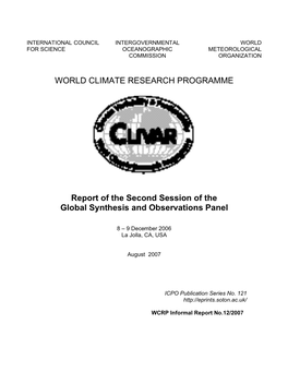 WORLD CLIMATE RESEARCH PROGRAMME Report of The