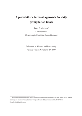 A Probabilistic Forecast Approach for Daily Precipitation Totals