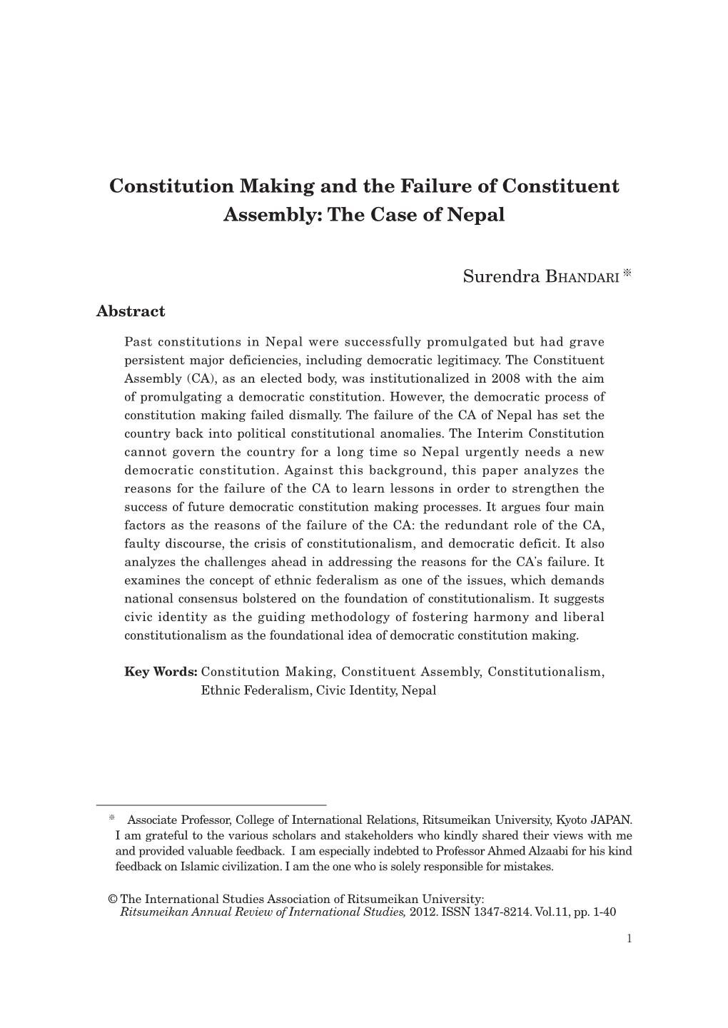 Constitution Making and the Failure of Constituent Assembly: the Case of Nepal