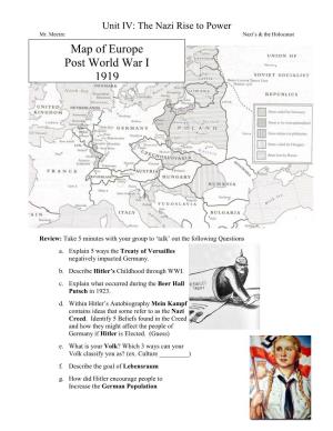 Map of Europe Post World War I 1919