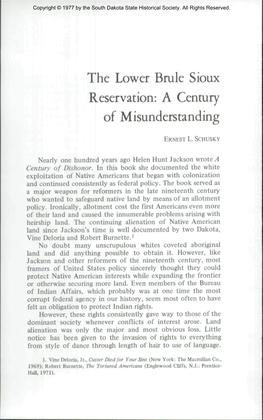 The Lower Brule Sioux Reservation: a Century of Misunderstanding