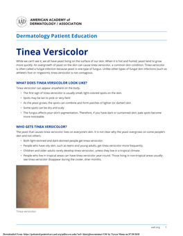 Tinea Versicolor While We Can’T See It, We All Have Yeast Living on the Surface of Our Skin