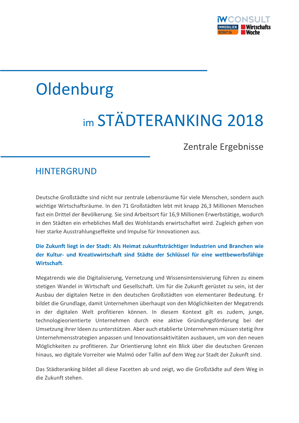 Oldenburg Im STÄDTERANKING 2018