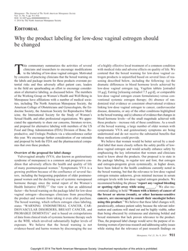 Why the Product Labeling for Low-Dose Vaginal Estrogen Should Be Changed