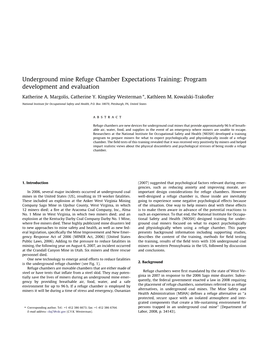 Underground Mine Refuge Chamber Expectations Training: Program Development and Evaluation ⇑ Katherine A