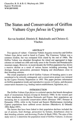 The Status and Conservation of Griffon Vulture Gypsfulvus in Cyprus Savvas Iezekiel, Dimitris E