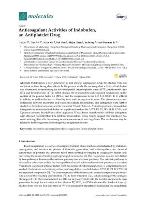 Anticoagulant Activities of Indobufen, an Antiplatelet Drug