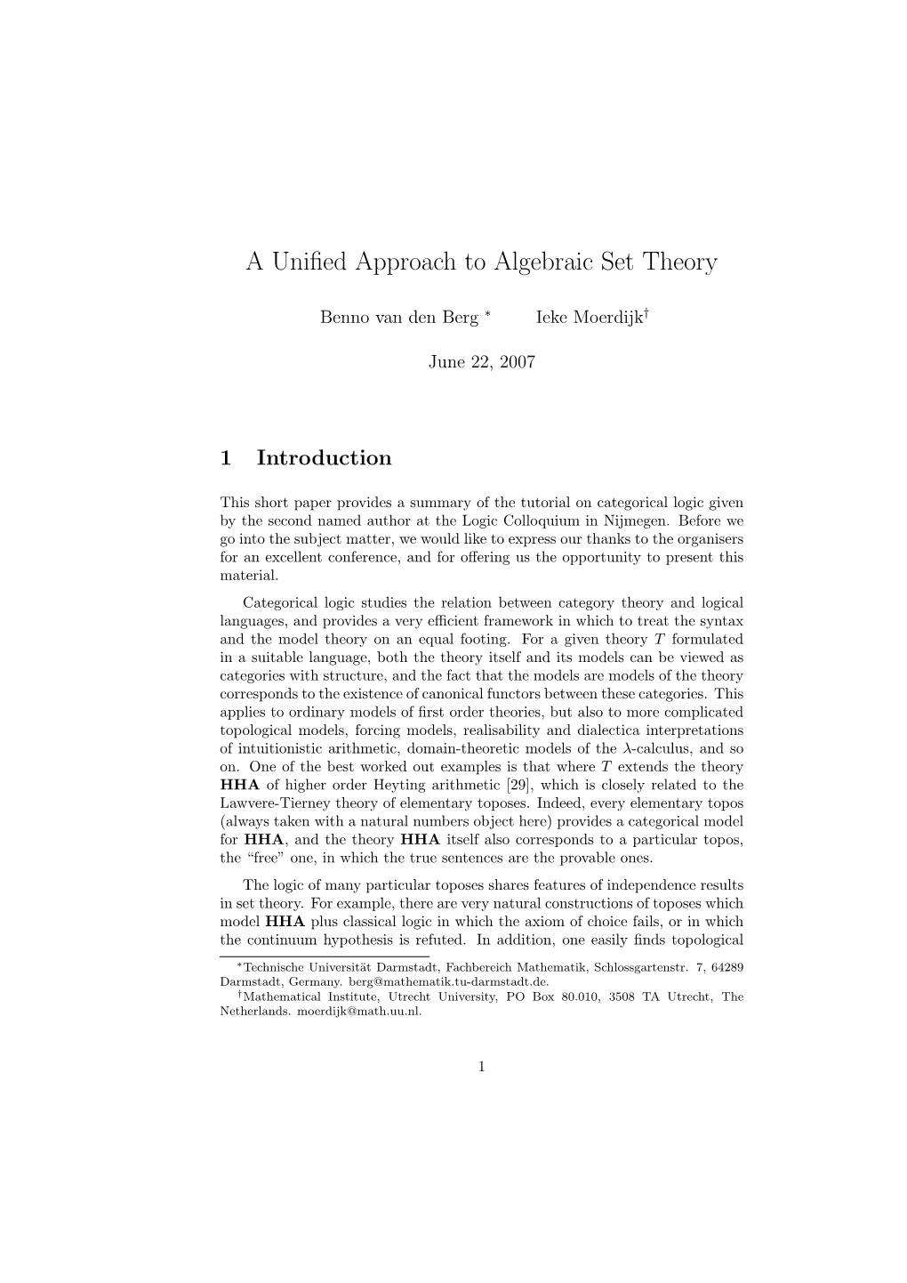 A Unified Approach to Algebraic Set Theory