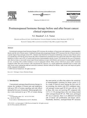 Postmenopausal Hormone Therapy Before and After Breast Cancer: Clinical Experiences