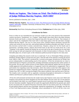 Weitz on Napton, 'The Union on Trial: the Political Journals of Judge William Barclay Napton, 1829-1883'