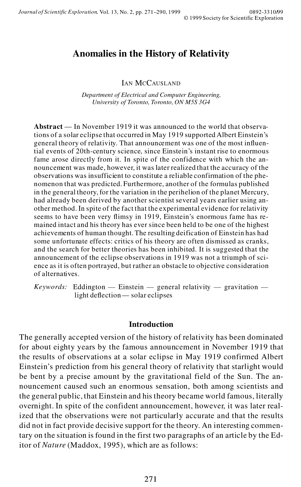 Anomalies in the History of Relativity