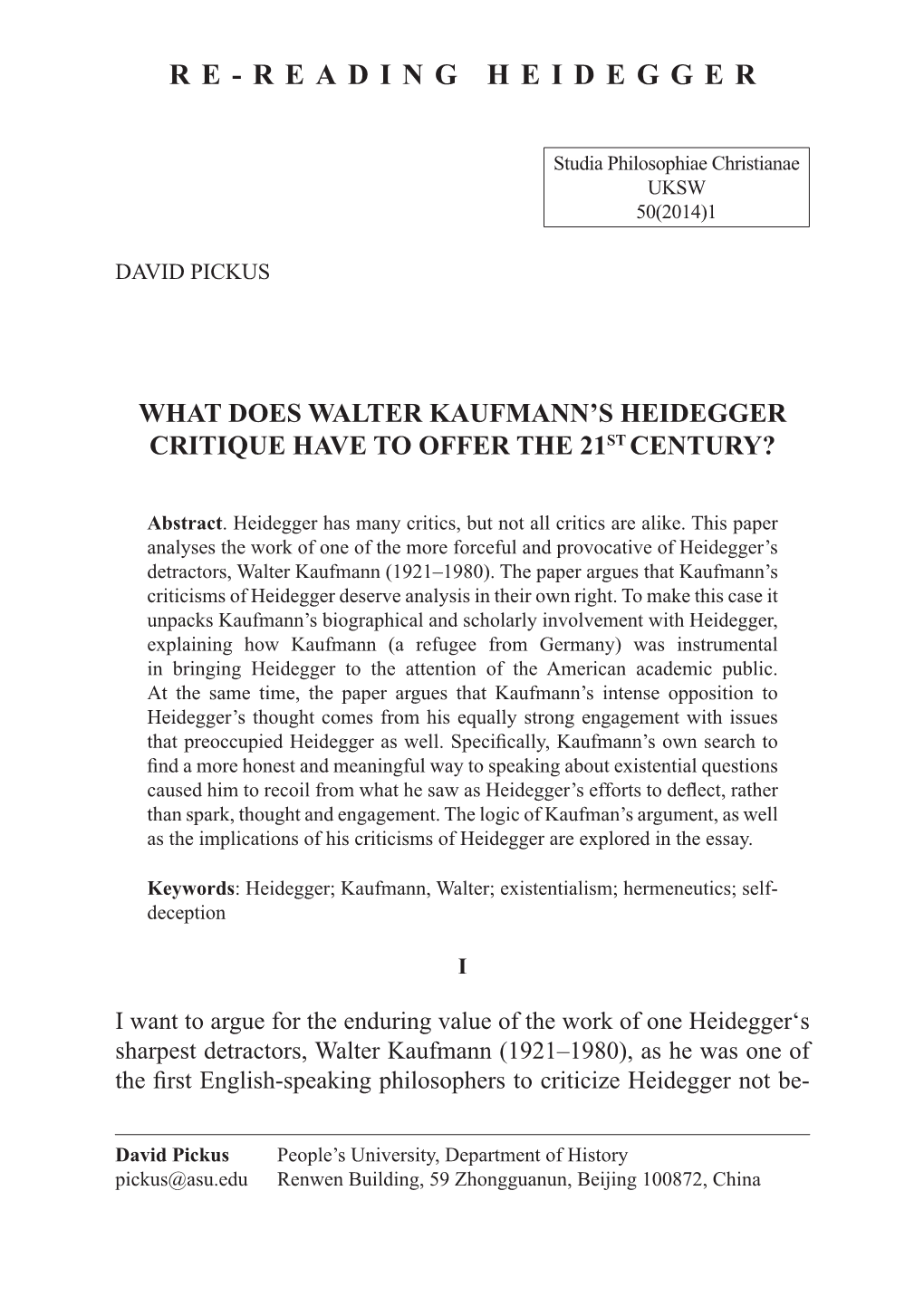 What Does Walter Kaufmann's Heidegger Critique Have to Offer