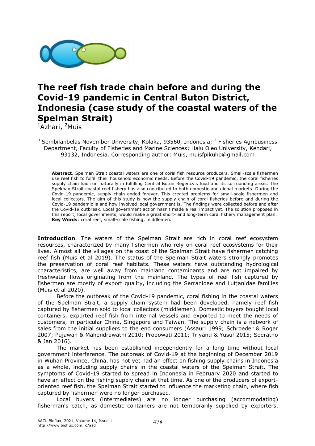 The Reef Fish Trade Chain Before and During the Covid-19 Pandemic in Central Buton District, Indonesia (Case Study of the Coasta