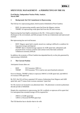 資料№3 Spent Fuel Management – a Perspective on the Uk