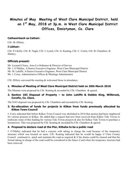 West Clare Municipal District Minutes of May 2018 Meeting