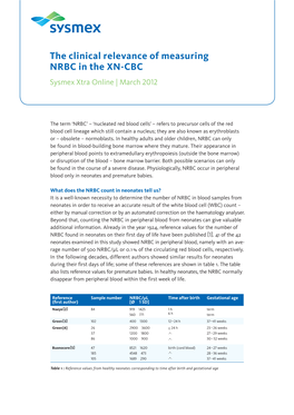 The Clinical Relevance of Measuring NRBC in the XN-CBC Sysmex Xtra Online | March 2012