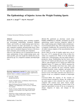 The Epidemiology of Injuries Across the Weight-Training Sports