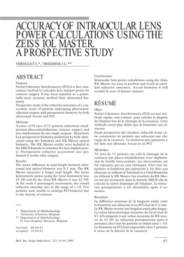 Accuracy of Intraocular Lens Power Calculations Using the Zeiss Iol Master