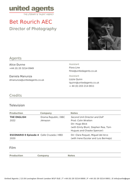 Bet Rourich AEC Director of Photography