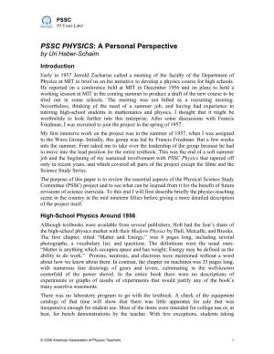 PSSC PHYSICS: a Personal Perspective by Uri Haber-Schaim