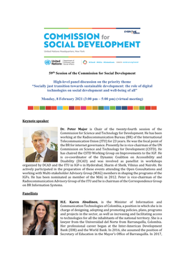 59Th Session of the Commission for Social Development High-Level