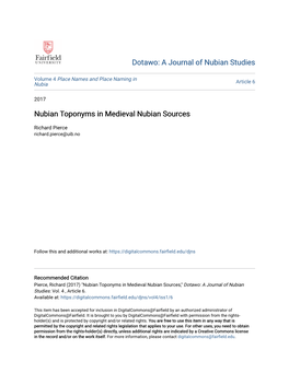 Nubian Toponyms in Medieval Nubian Sources