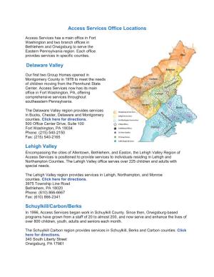 Access Services Office Locations Delaware Valley Lehigh Valley