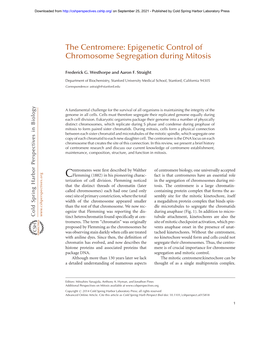 The Centromere: Epigenetic Control of Chromosome Segregation During Mitosis