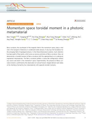 Momentum Space Toroidal Moment in a Photonic Metamaterial
